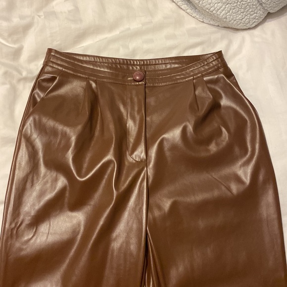 ❤️SOLD❤️Princess Polly Brown Faux Leather Pants - Picture 4 of 5